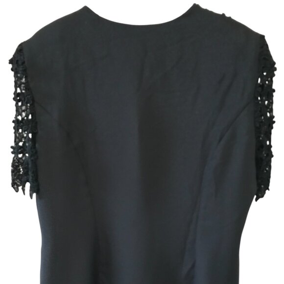 San Julian Tunic Blazer: Vintage Crocheted Lace Collar Crystal Buttons Black M - Picture 2 of 11